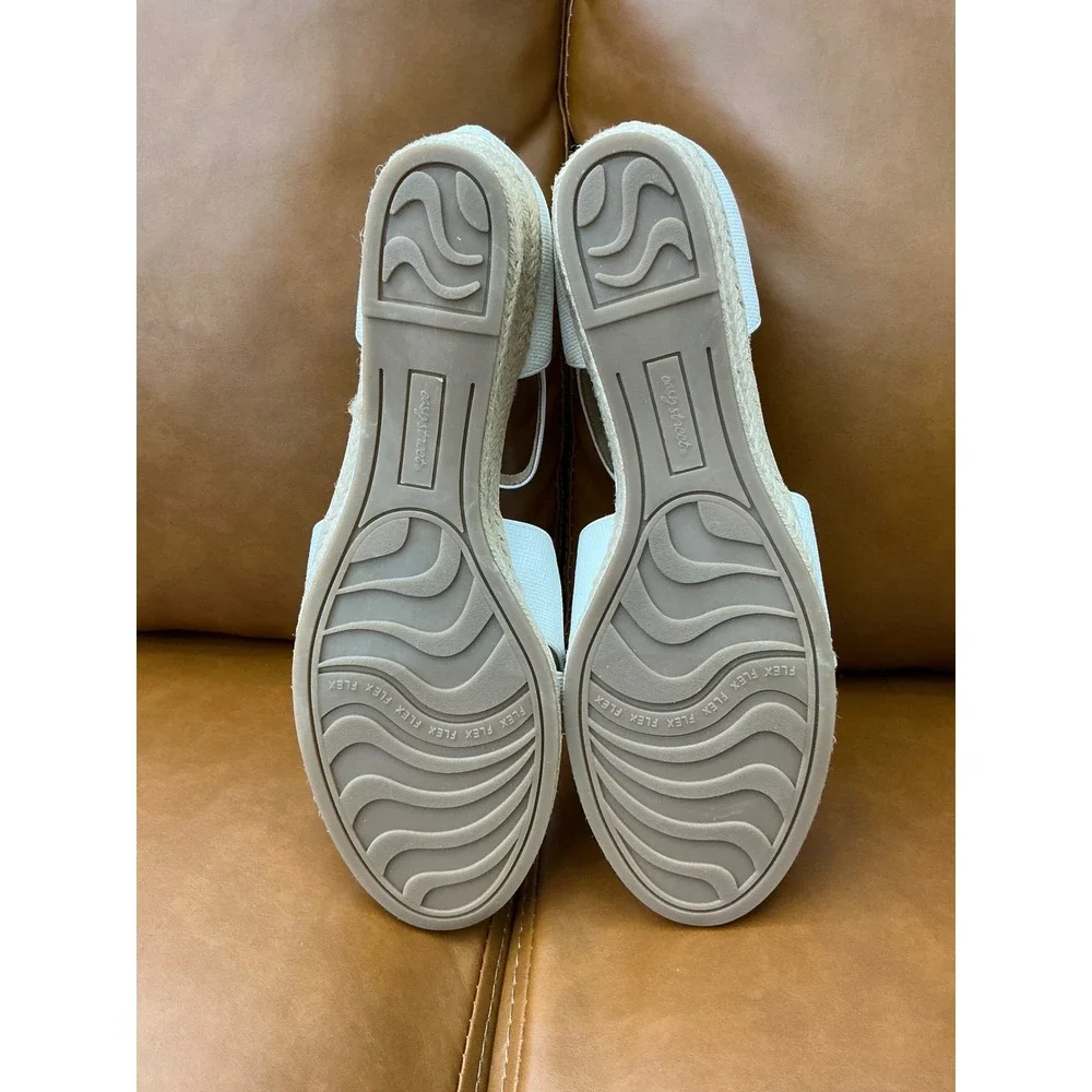 Easy Street Coast Wedge Espadrilles Womens 12W White  Linen Embossed